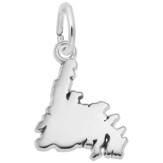 New Foundland Map Charm, Sterling Silver