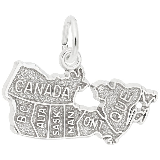 Canada Map Charm - Metal - Sterling Silver