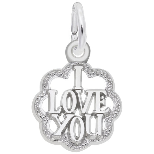 Sterling Silver I Love You with Scalloped Border Charm