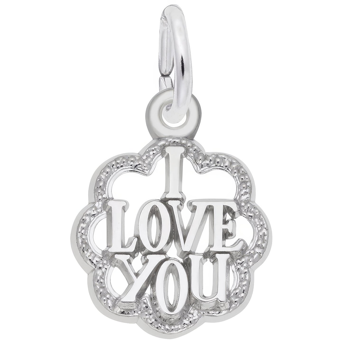 Sterling Silver I Love You with Scalloped Border Charm