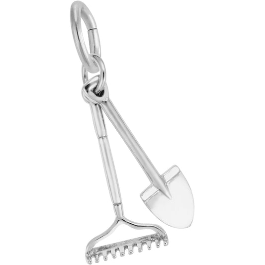 Rake & Shovel Charm - Metal - Sterling Silver