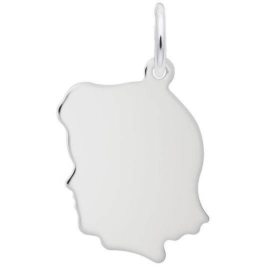Flat Medium Girls Head Charm - Metal - Sterling Silver