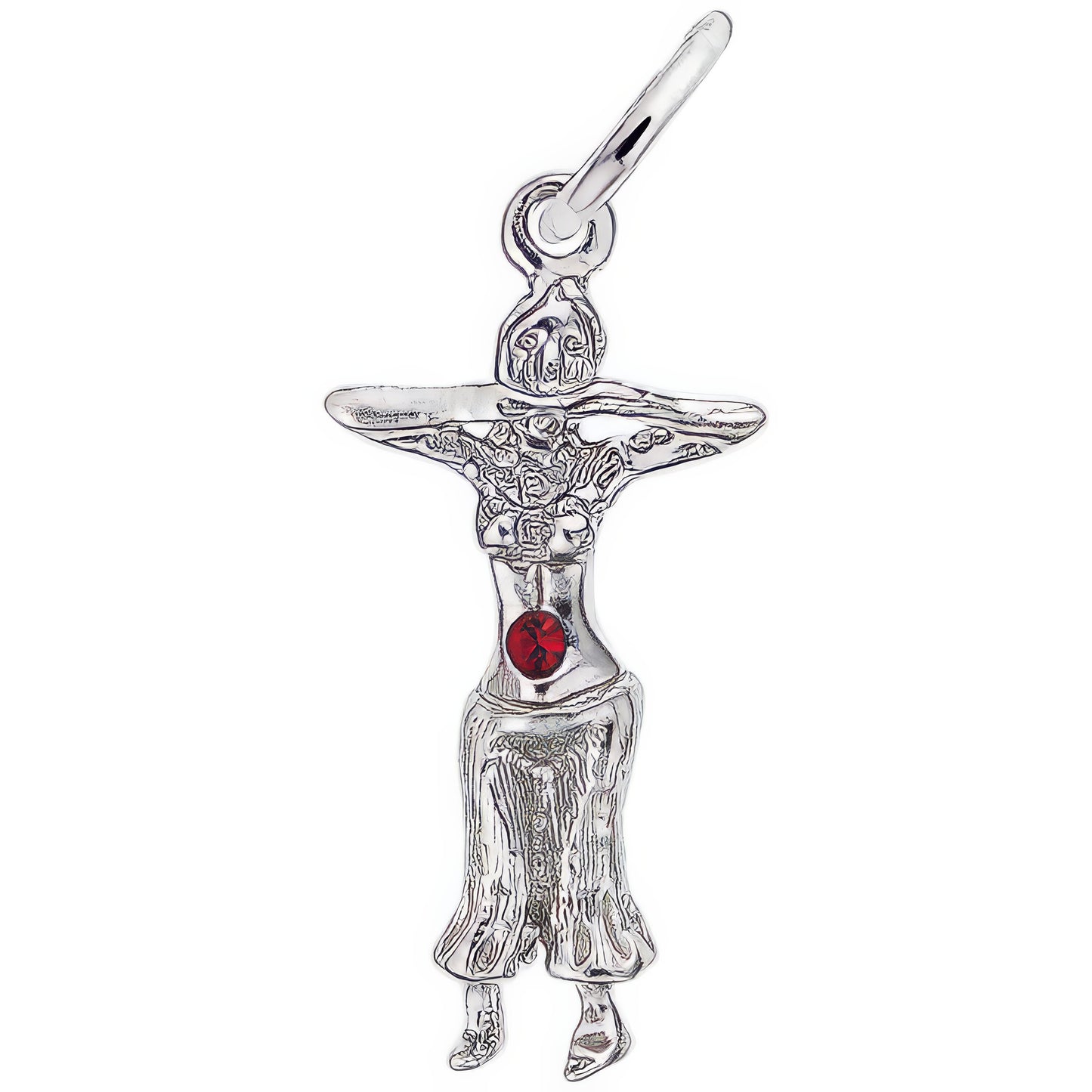 Belly Dancer Charm w/Dark Pink Synthetic Crystal - Metal - Sterling Silver