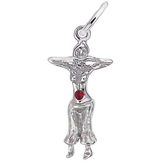Belly Dancer Charm w/Dark Pink Synthetic Crystal - Metal - Sterling Silver