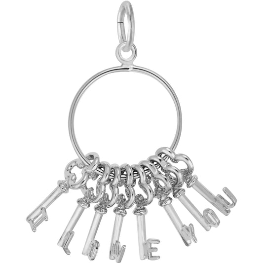 I Love You Skeleton Key Ring Charm - Metal - Sterling Silver