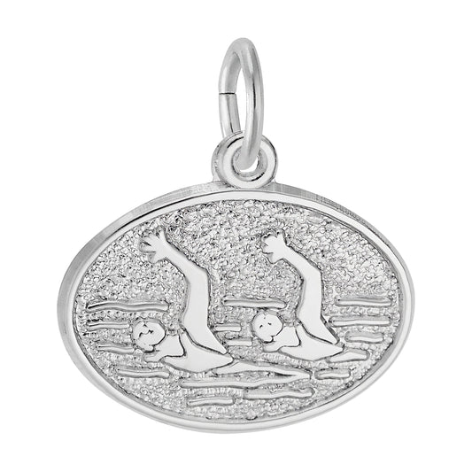 Synchronized Swimming Oval Charm - Metal - Sterling Silver