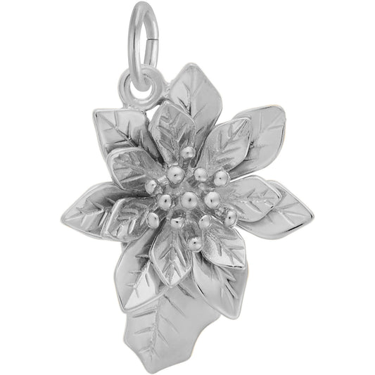 Poinsettia Flower Charm - Metal - Sterling Silver