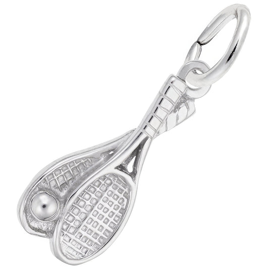 Tennis Racquet Pair Charm - Metal - Sterling Silver