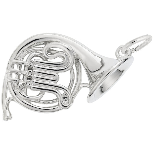 French Horn Charm - Metal - Sterling Silver
