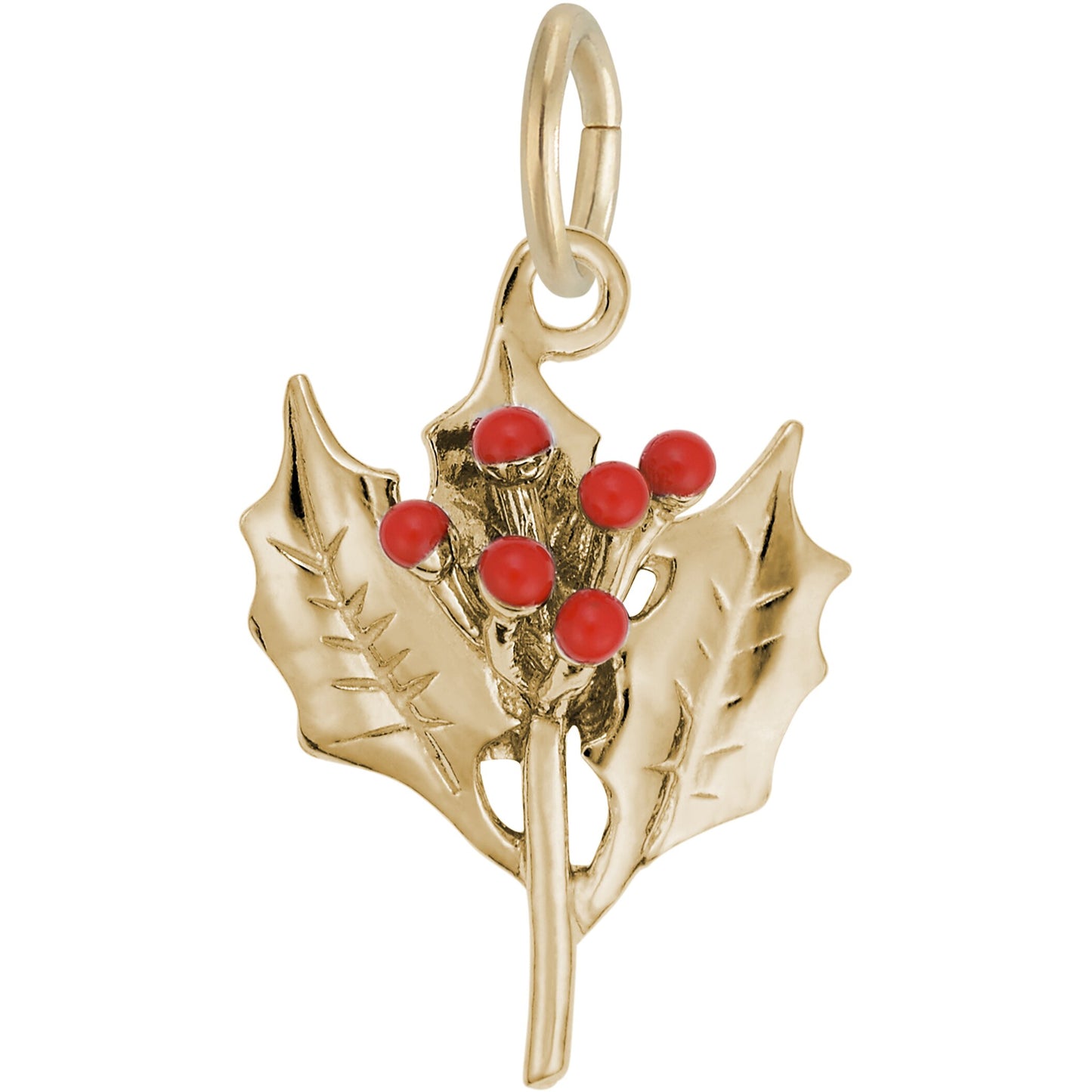Christmas Holly Charm w/Red Enamel - Metal - Sterling Silver