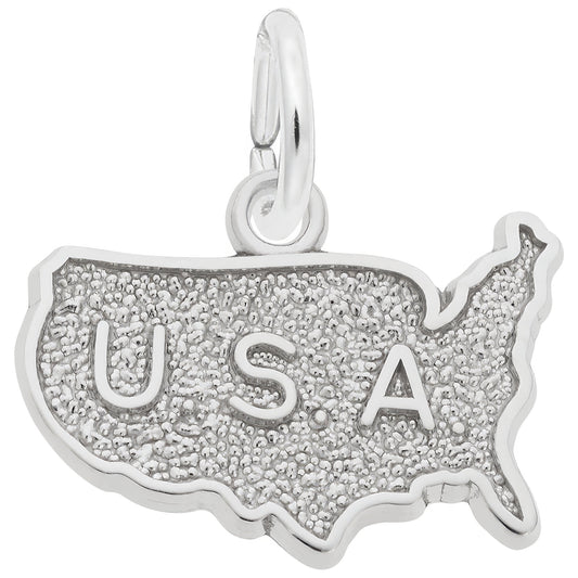 USA Map Charm - Metal - Sterling Silver
