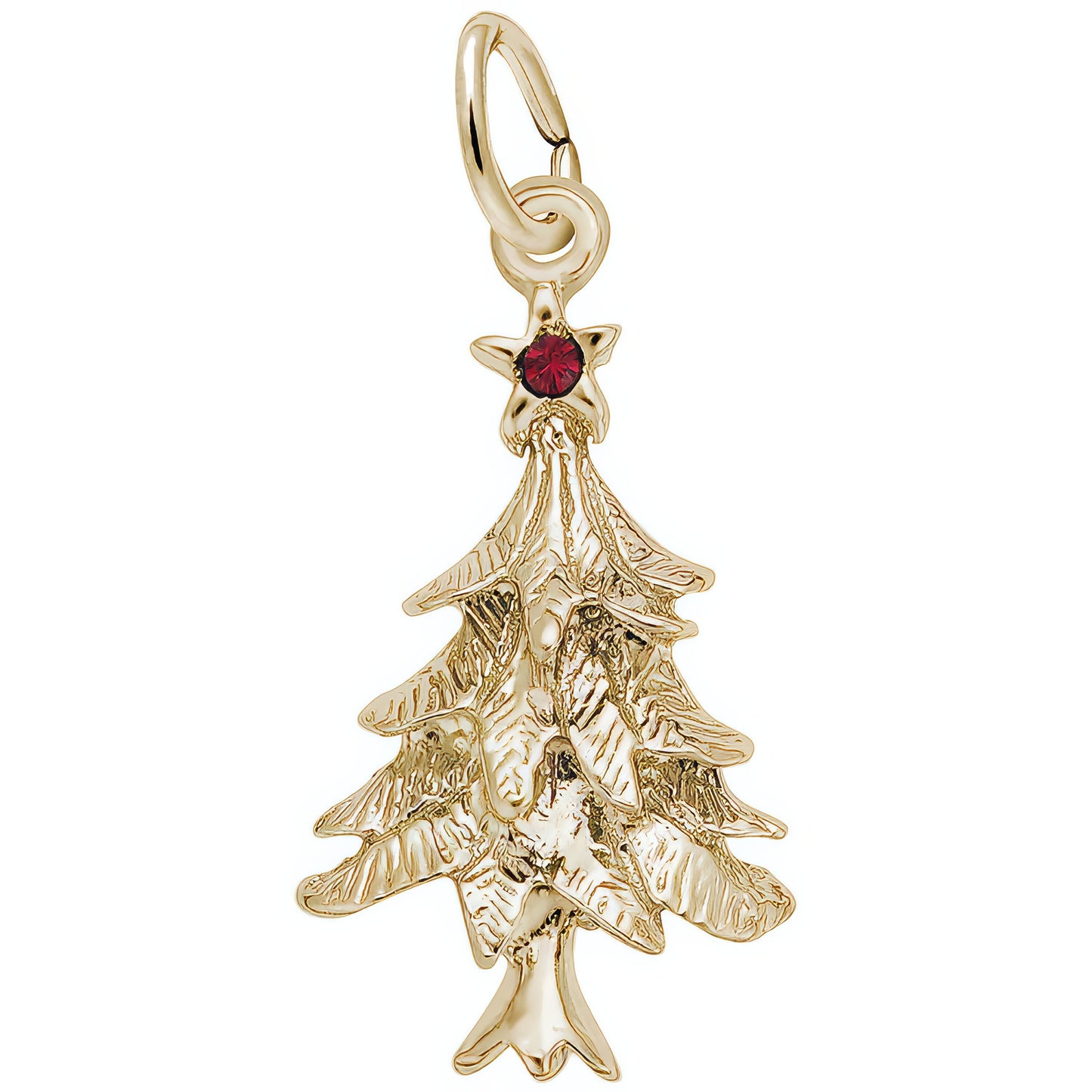 Christmas Tree Charm w/Red Synthetic Crystal - Metal - Sterling Silver
