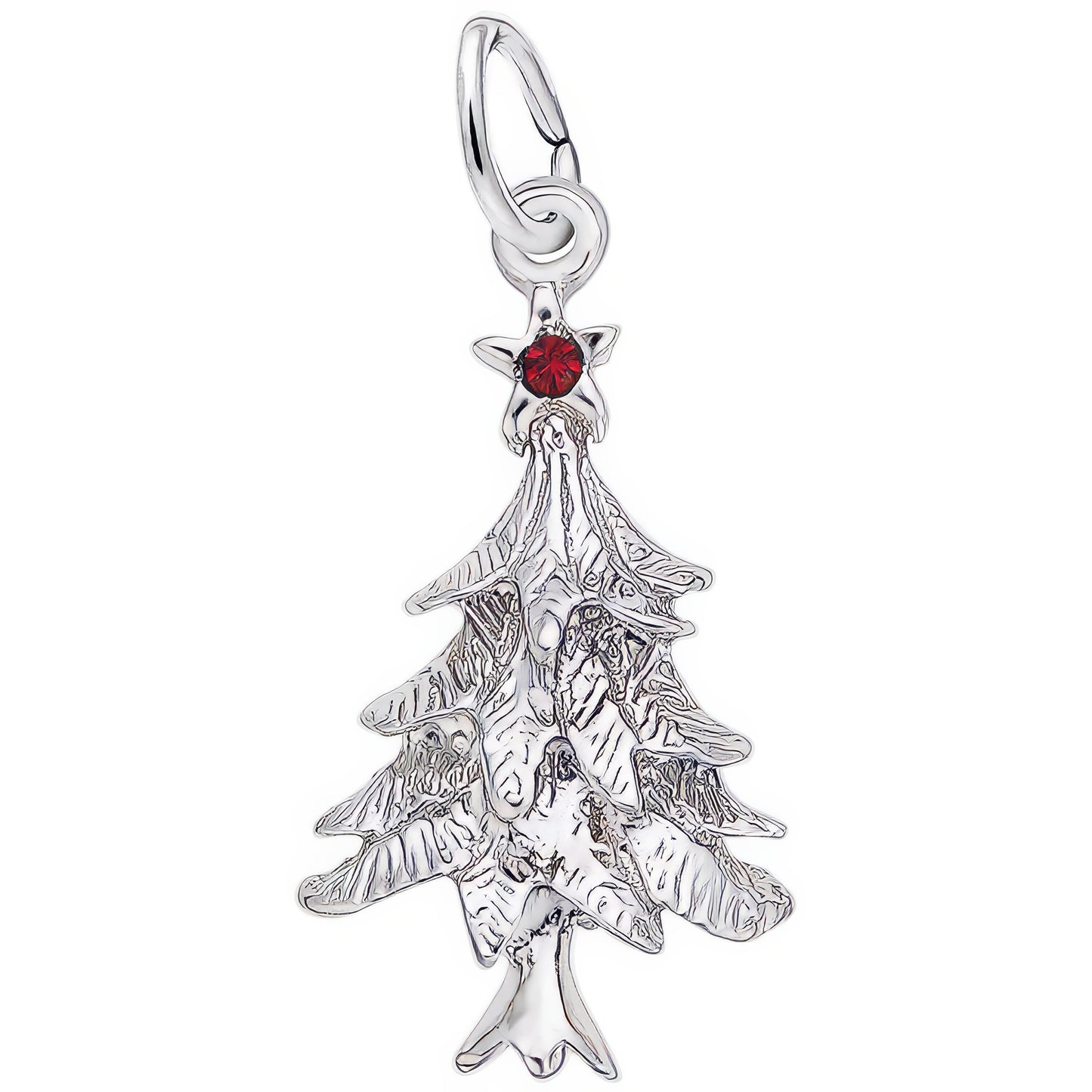 Christmas Tree Charm w/Red Synthetic Crystal - Metal - Sterling Silver