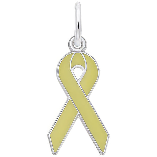 Sterling Silver Yellow Ribbon Charm - 17mm x 10mm