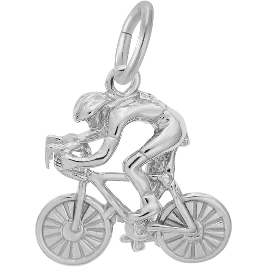 Racing Cyclist Charm - Metal - Sterling Silver