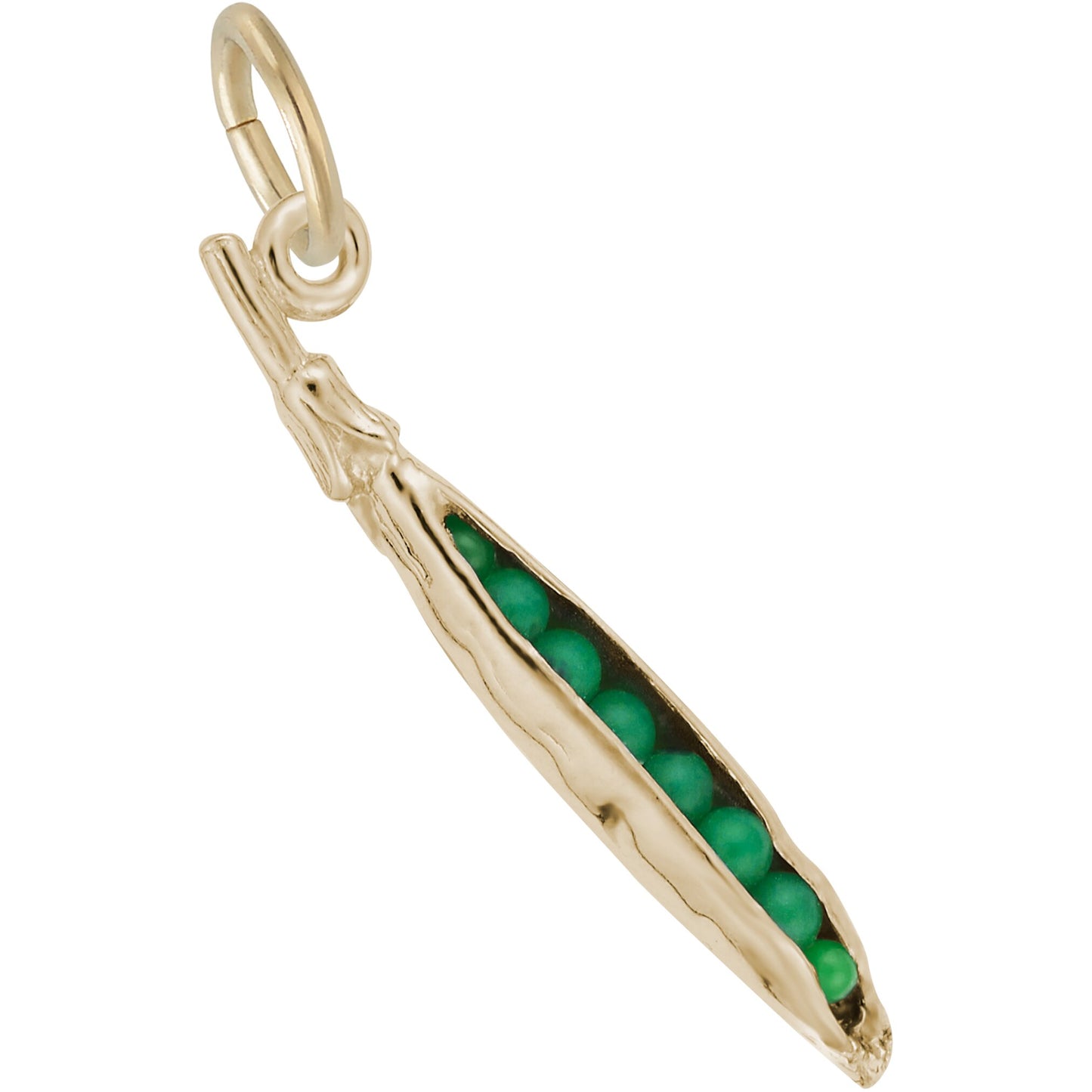 Pea Pod Charm w/Green Beads - Metal - Sterling Silver