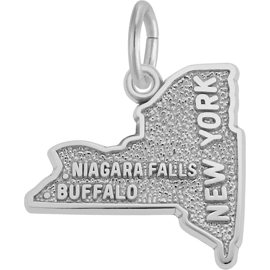 Western New York Map Charm - Metal - Sterling Silver