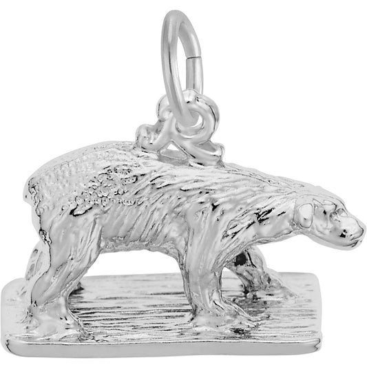 Polar Bear On Ice Charm - Metal - Sterling Silver