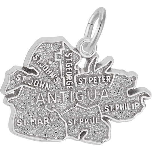 Antigua Cities Map Charm - Metal - Sterling Silver