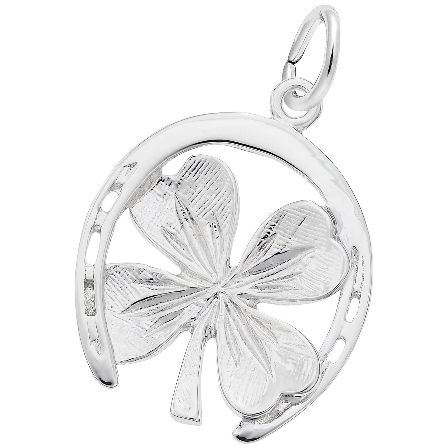 Good Luck Horseshoe & Clover Charm - Metal - Sterling Silver