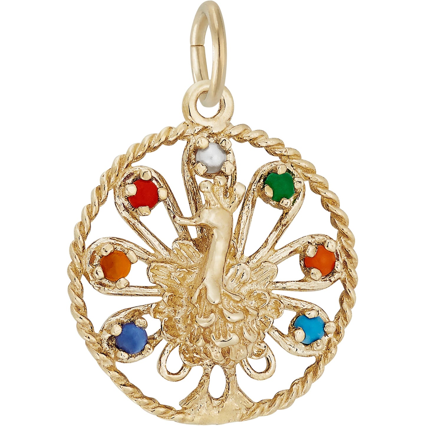 Beaded Peacock Charm w/Multicolor Beads - Metal - Sterling Silver