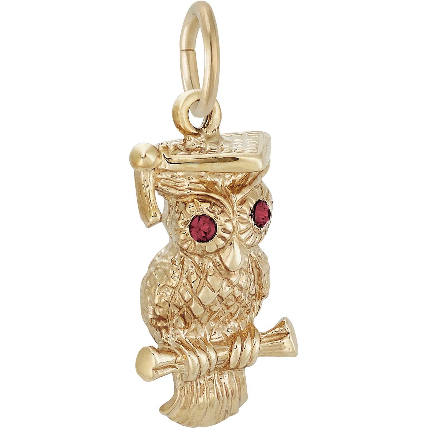 Graduation Owl Charm w/Purple Synthetic Crystals - Metal - Sterling Silver