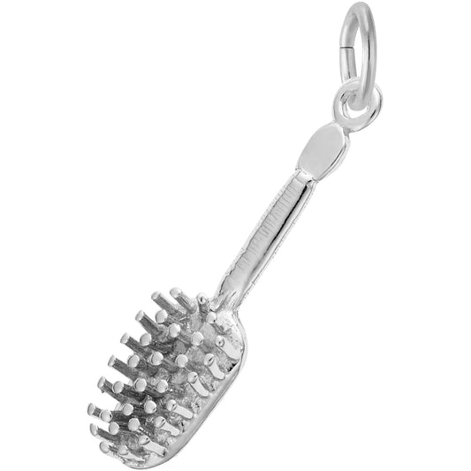 Hair Brush Charm - Metal - Sterling Silver