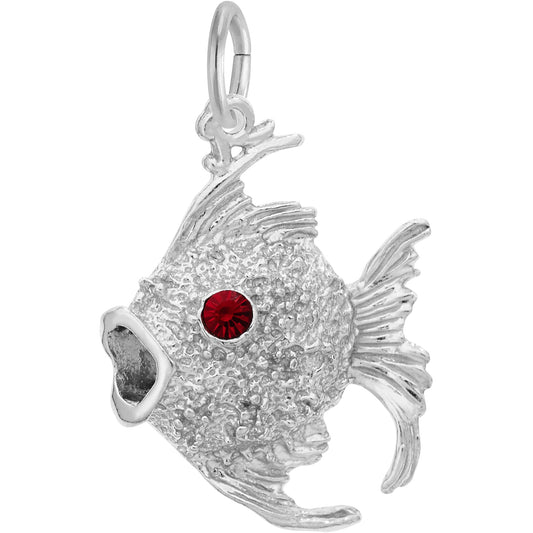 Angelfish Charm w/Pink Synthetic Crystal - Metal - Sterling Silver