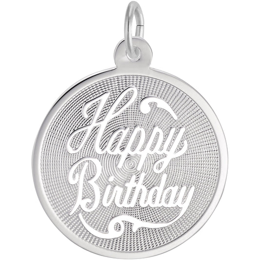 Patterned Happy Birthday Charm - Metal - Sterling Silver