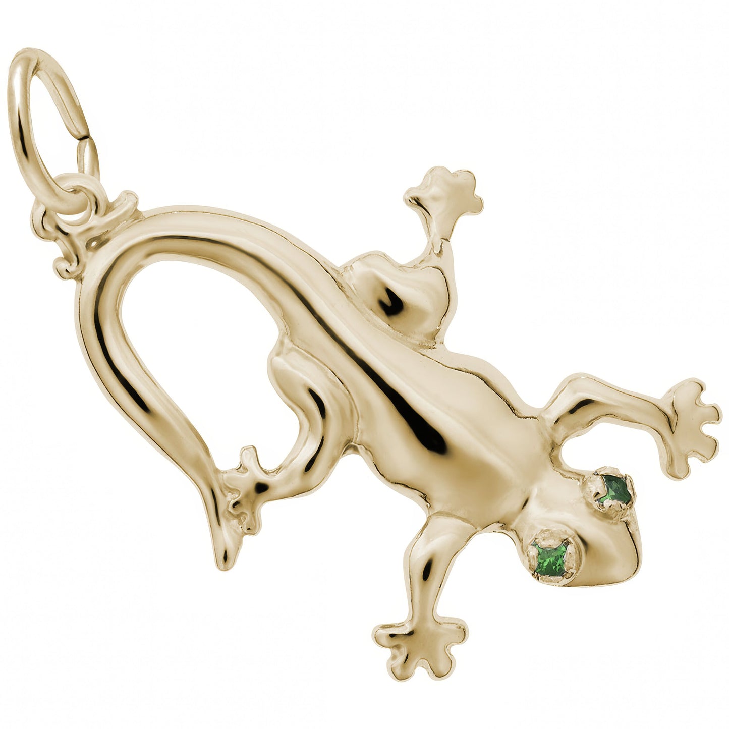 Gecko w/Green Synthetic Crystals Charm - Metal - Sterling Silver