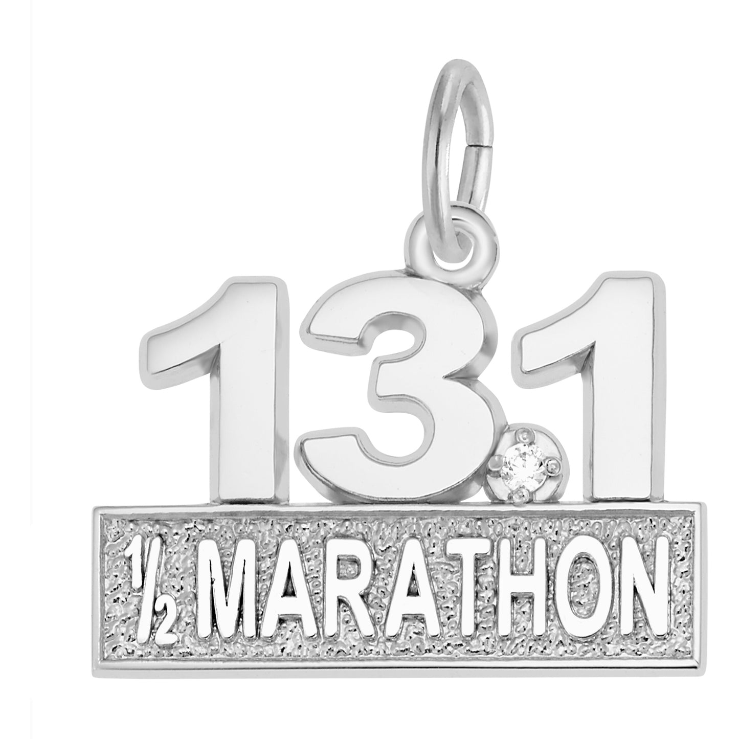 Sterling Silver Marathon 13.1 W/white Spinel Charm - 11mm x 19mm