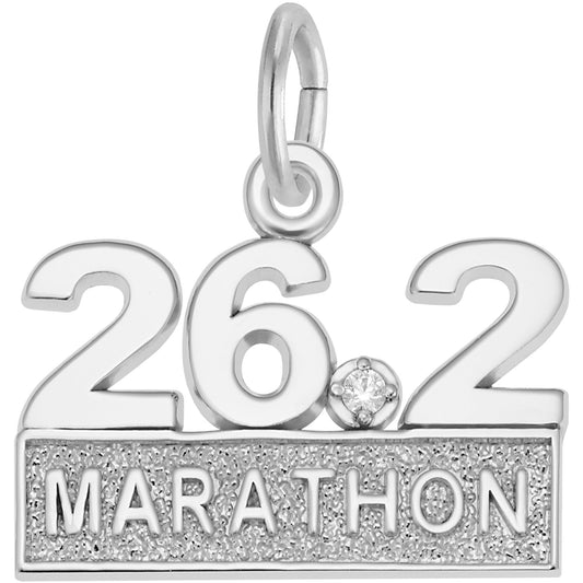 Sterling Silver Marathon 26.2 W/white Spinel Charm - 11mm x 18mm