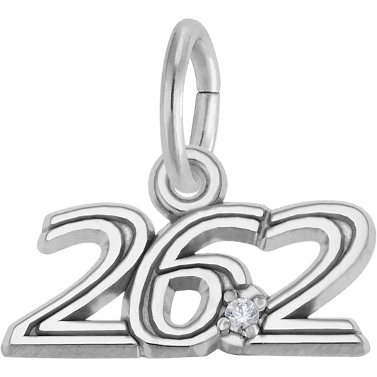 Sterling Silver Marathon 26.2 W/white Spinel Charm - 6mm x 14mm