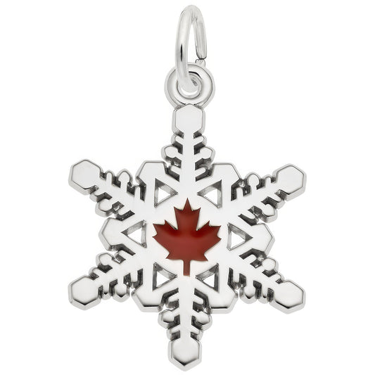 Canadian Snowflake Charm w/Red Enamel - Metal - Sterling Silver