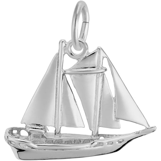 Schooner Sailboat Charm - Metal - Sterling Silver