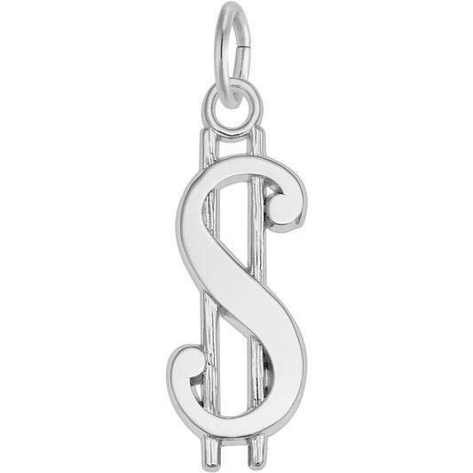Sterling Silver Dollar Sign Charm - 21mm x 10mm