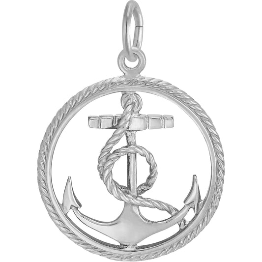 Sterling Silver Ships Anchor in Rope Circle Charm