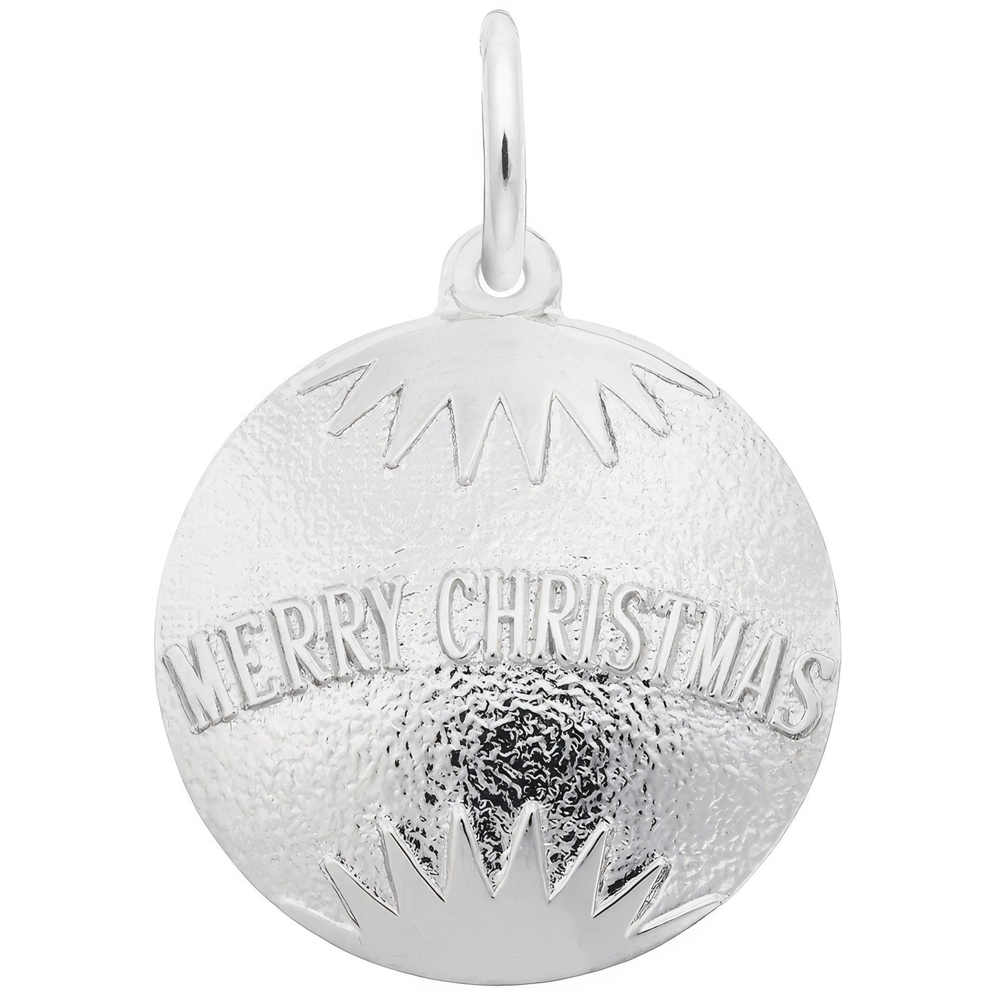 Merry Christmas Bulb Ornament Charm - Metal - Sterling Silver
