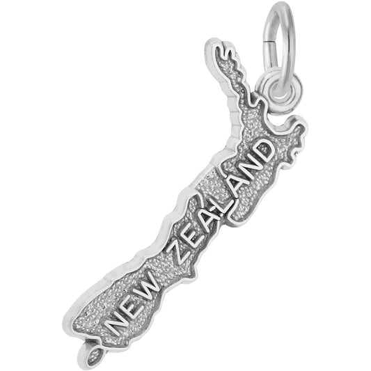 New Zealand Map Charm - Metal - Sterling Silver