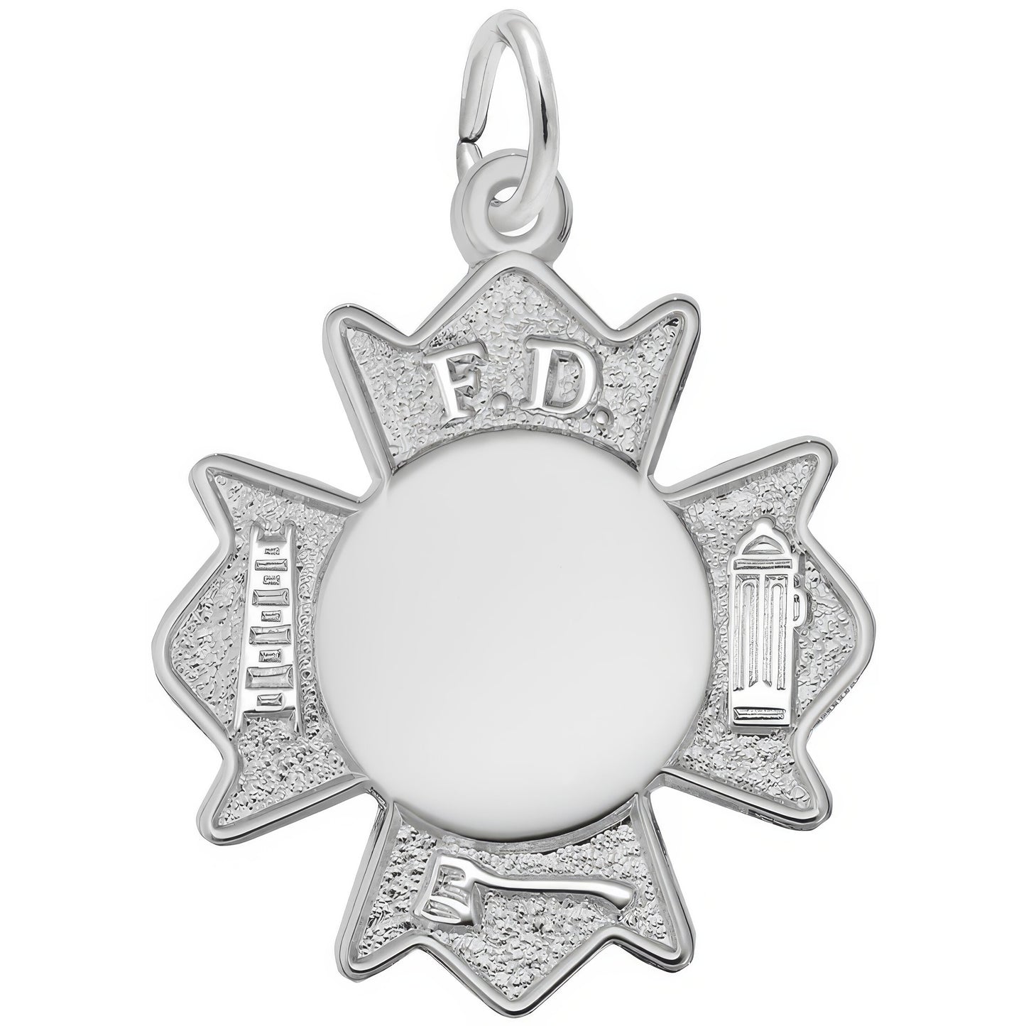 Fire Department Badge Charm - Metal - Sterling Silver