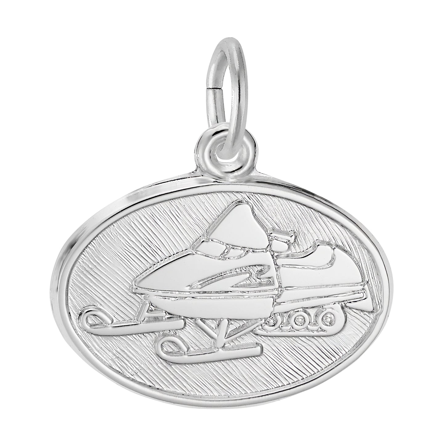 Snowmobile Oval Charm - Metal - Sterling Silver