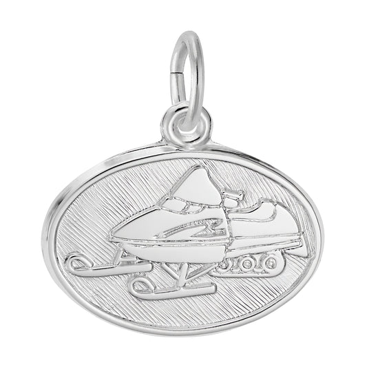 Snowmobile Oval Charm - Metal - Sterling Silver