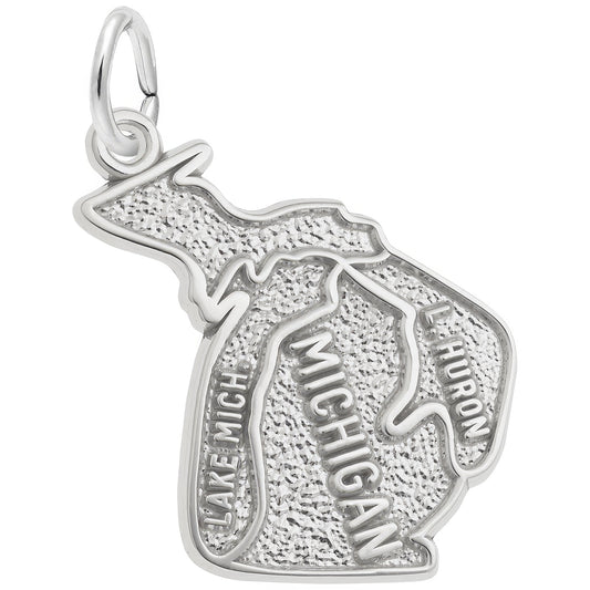 Michigan Map Charm - Metal - Sterling Silver