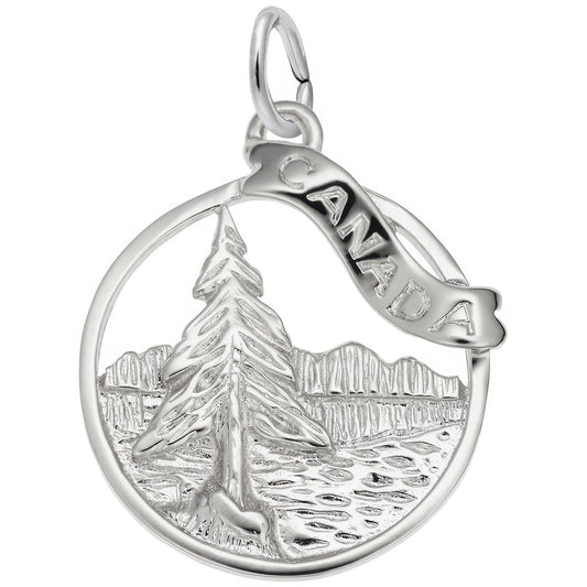 Canada Lake Scene Charm - Metal - Sterling Silver