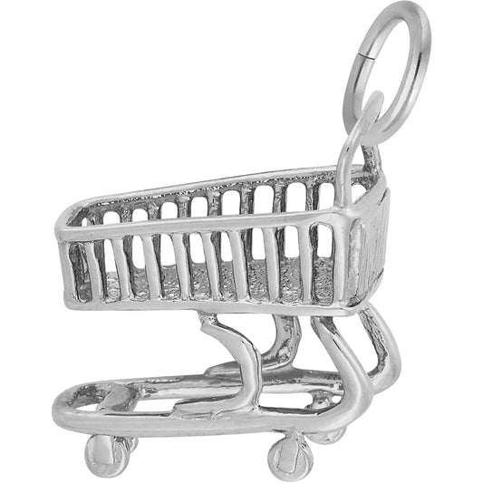 Shopping Cart Charm - Metal - Sterling Silver