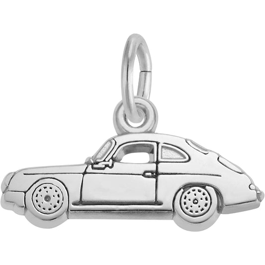 Flat Classic German Sports Car Charm - Metal - Sterling Silver