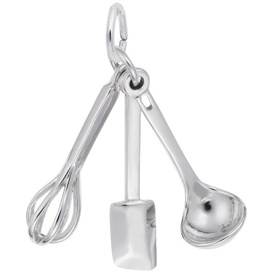 Sterling Silver Cooking Utensils Charm - 20mm x 14mm