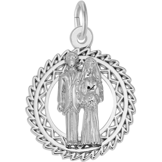 Bride & Groom Charm w/Cutout Design - Metal - Sterling Silver
