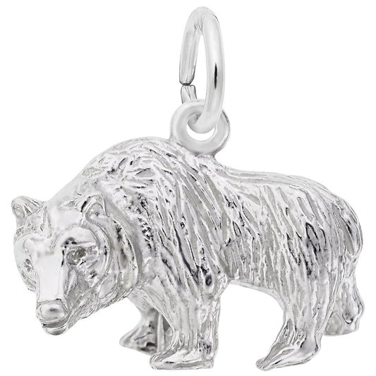 Sterling Silver Grizzly Bear Charm - 12mm x 17mm