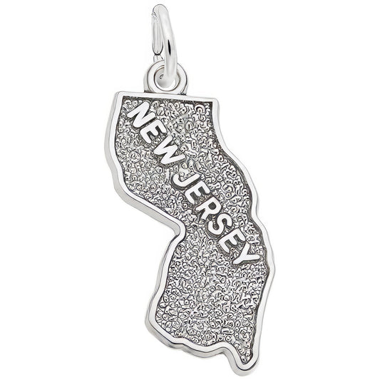 New Jersey Map Charm - Metal - Sterling Silver